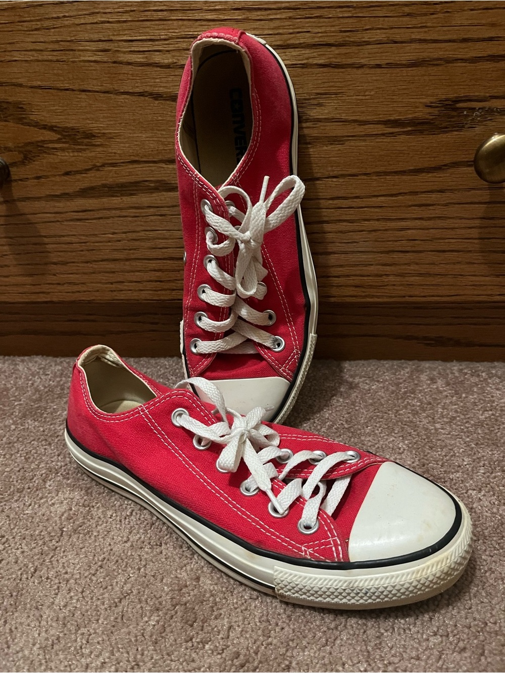 Converse Chuck Taylor Canvas Low Top Sneakers in Red with White Accents - Picture 4 of 6